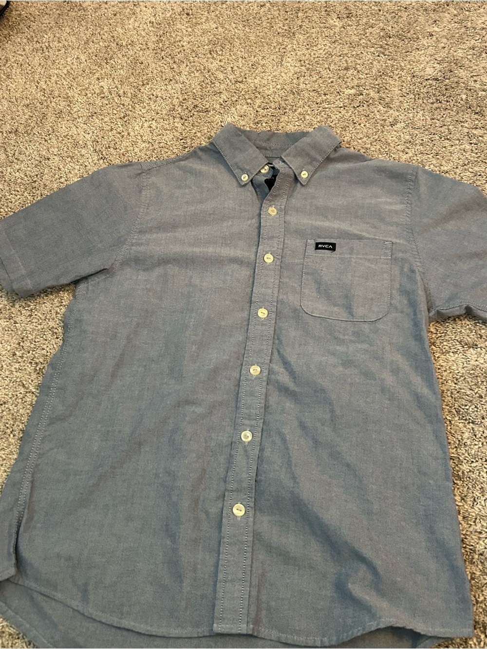 RVCA Boys Large Blue "That'll Do" Short Sleeve Woven Oxford Button Down Shirt